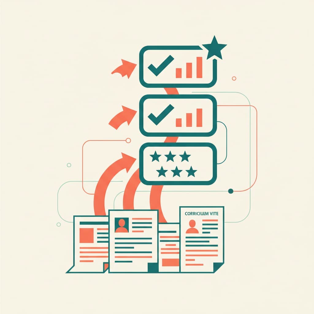Schematische Darstellung eines automatisierten CV-Screening-Workflows mit Filterkriterien