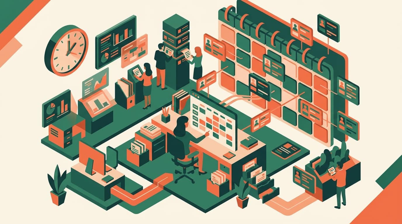 Schreibtisch mit Kalender, Laptop und Gesprächsnotizen für die Terminplanung im Recruiting