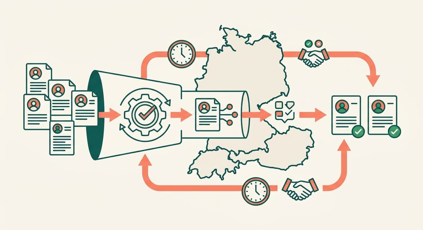 Illustration eines KI-gestützten Recruiting-Dashboards mit Kandidatenranking