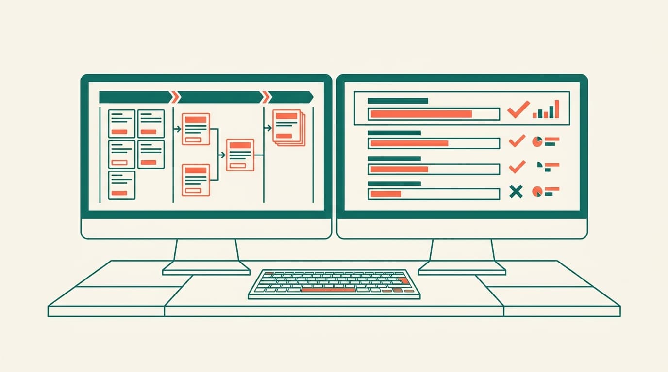 Zwei Bildschirme im Vergleich: ATS-Pipeline und KI-Screening Dashboard