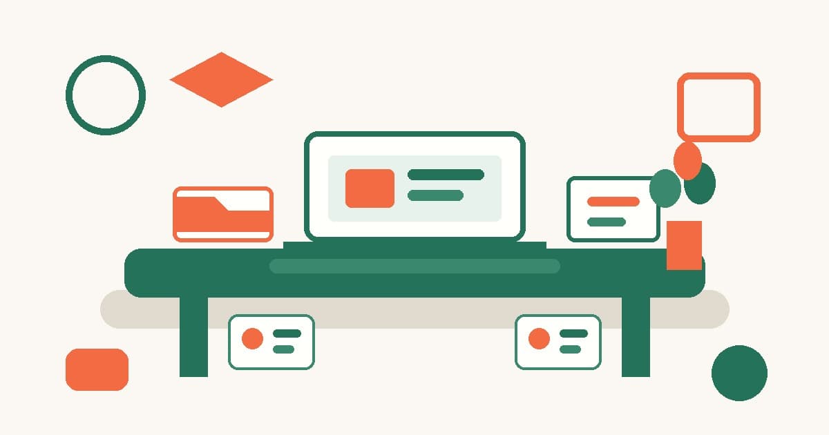 Minimalistische HR-Office-Szene mit Laptop, Bewerbungsmappe und abstraktem Recruiting-Dashboard in Teal und Coral
